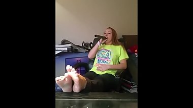 Sexy Blonde Girl Burps with Feet up :P