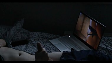 Artsy wank while watching porn