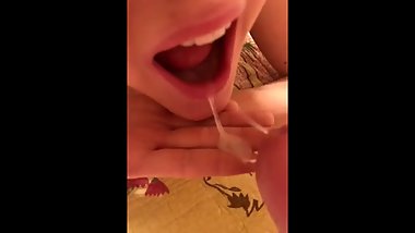college teen webslut takes a huge load in her mouth and swallows cum