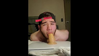 Slut in heat chokes on dildo