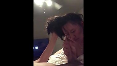 Thick Asian sucks dick while husband gone