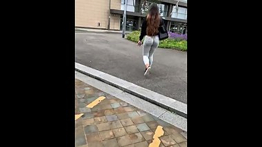 Candid Ass Latina in Grey Leggings