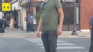 Braless thick girl bouncing BIG BOOBS in public