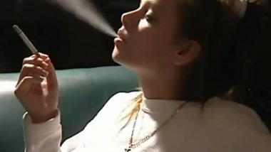 Girl Smokes in PJs