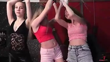 3 girls get their belly and bellybuttons tickled