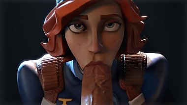 3D SFM animation cute Airheart from Fortnite sucks a big cock