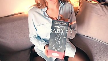 multiple orgasm for cute blonde teen / unboxing and testing my new big toy