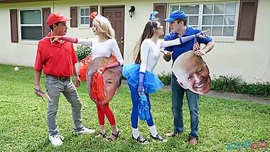 Teen Neighbors Swap & Fuck Dad To Vote Red & Blue