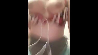 Riding dildo slapping tits 34d cups