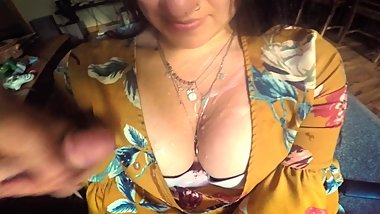 Cum on Latina Teen's Cleavage in Dress