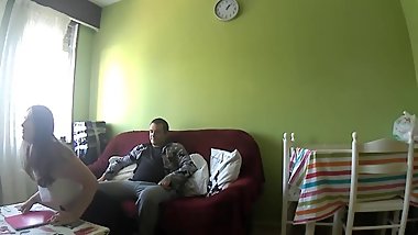 My friendТs college aunt sneaks into the living room sucking dick and fucking