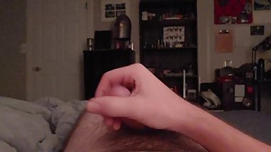 Hairy teen jerking his big cock and moaning