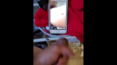 Ebony teen watches me jerk off