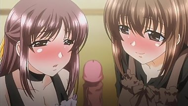 Uncensored Hentai // Two Girls Suck One Guy's Dick // Hentai