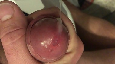 Jerking off in the toilet while mom talks to her friend in the living room