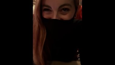 horny redhead slut gives public blowjob on the train